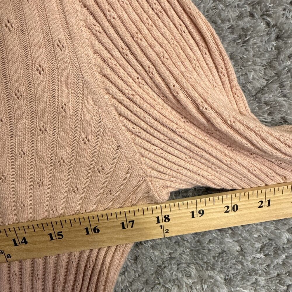Gap Women’s Short Sleeve Pointelle Knit Sweater Ribbed Large Pastel Peach Pink - Picture 10 of 11